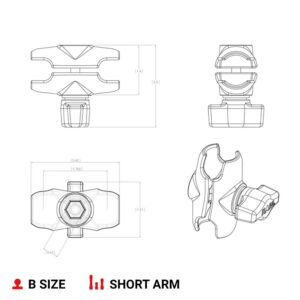 RAM Mounts RAP-B-201U-A Composite Double Socket Arm - Short Arm Compatible with B Size 1" Ball Components