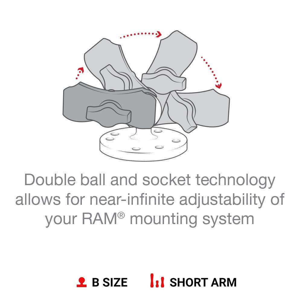 RAM Mounts RAP-B-201U-A Composite Double Socket Arm - Short Arm Compatible with B Size 1" Ball Components