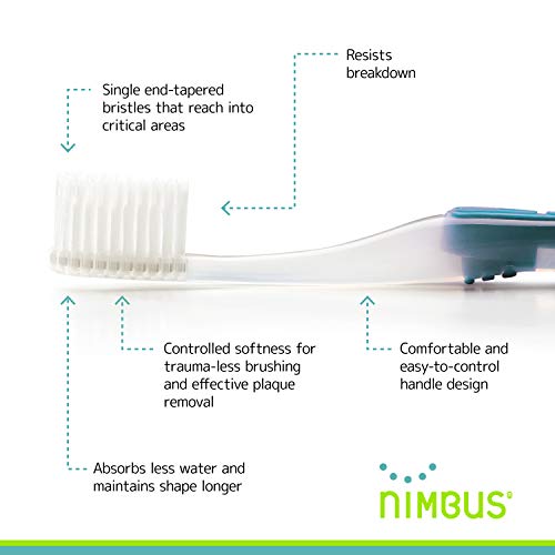 Nimbus Extra Soft Toothbrushes (Compact Size Head) Periodontist Design Tapered Bristles for Sensitive Teeth and Receding Gums, Individually Wrapped Plaque Remover Toothbrush (5 Pack, Colors May Vary)