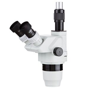 amscope zm245t trinocular stereo microscope head, ew10x eyepieces, 2x-45x zoom magnification, 0.67x-4.5x zoom objective, includes 0.3x barlow lens
