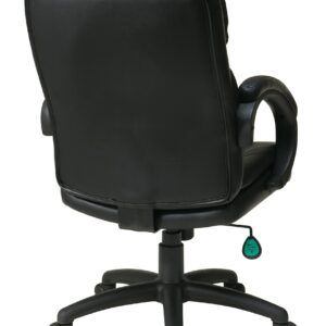 Office Star EC Series Executive Bonded Leather High Back Adjustable Office Chair with Thick Padded Contour Seat and Padded C Armrests, Black