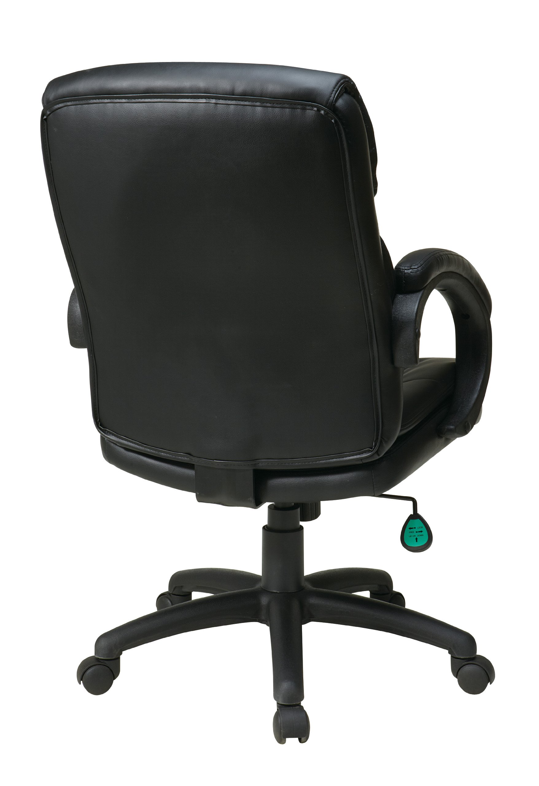 Office Star EC Series Executive Bonded Leather High Back Adjustable Office Chair with Thick Padded Contour Seat and Padded C Armrests, Black