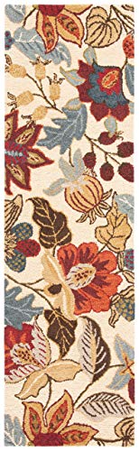 SAFAVIEH Jardin Collection Runner Rug - 2'3" x 8', Beige & Multi, Handmade Floral Wool, Ideal for High Traffic Areas in Living Room, Bedroom (JAR952A)