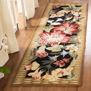 safavieh chelsea collection runner rug - 2'6" x 10', black & brown, hand-hooked french country wool, ideal for high traffic areas in living room, bedroom (hk301a)