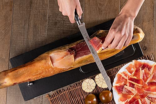 ARCOS Carving Knife 10 Inch Stainless Steel. Ham Slicer Knife for Cutting Ham and Meat. Ergonomic Polyoxymethylene Handle and 250mm Blade. Series Riviera. Color Black