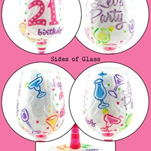 Top Shelf Unique Hand Painted 21st Birthday Wine Glass,15 fluid ounce