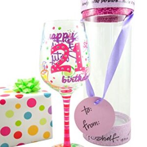 Top Shelf Unique Hand Painted 21st Birthday Wine Glass,15 fluid ounce