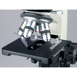 AmScope T490A-PCT Compound Trinocular Microscope with Phase-Contrast Turret, WF10x and WF16x Eyepieces, 40X-1600X Magnification, Brightfield/Darkfield, Halogen Illumination, Abbe Condenser, Double-Layer Mechanical Stage, Sliding Head, High-Resolution Opti