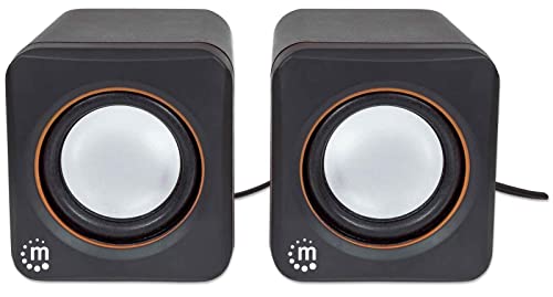 Manhattan USB Powered Stereo Speaker System - Small Size - with Volume Control & 3.5 mm Aux Audio Plug to Connect to Laptop, Notebook, Desktop, Computer - 3 Yr Mfg Warranty - Black Orange, 161435