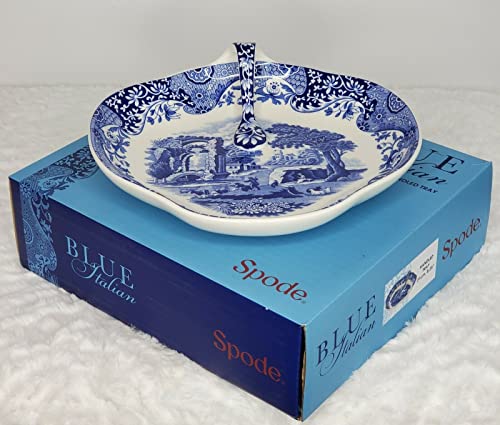 Spode Blue Italian Handled Serving Platter | Serving Tray for Side Dishes, Salads, and Pasta | Porcelain | Measures 8-Inches | Dishwasher Safe (Blue/White)