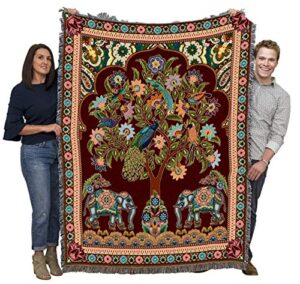 pure country weavers asian elephants blanket - tree of life gift tapestry throw woven from cotton - made in the usa (72x54)