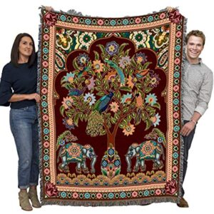 Pure Country Weavers Asian Elephants Blanket - Tree of Life Gift Tapestry Throw Woven from Cotton - Made in The USA (72x54)