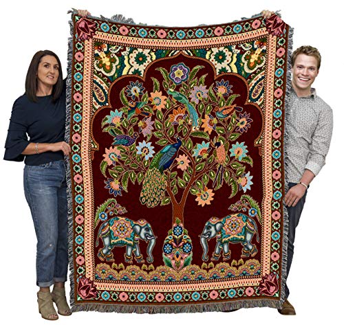 Pure Country Weavers Asian Elephants Blanket - Tree of Life Gift Tapestry Throw Woven from Cotton - Made in The USA (72x54)