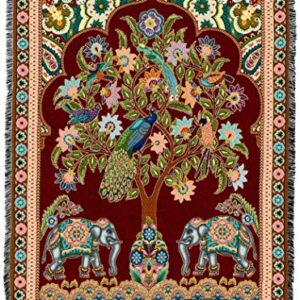 Pure Country Weavers Asian Elephants Blanket - Tree of Life Gift Tapestry Throw Woven from Cotton - Made in The USA (72x54)