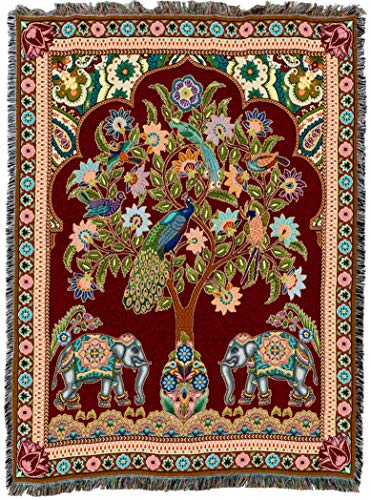 Pure Country Weavers Asian Elephants Blanket - Tree of Life Gift Tapestry Throw Woven from Cotton - Made in The USA (72x54)