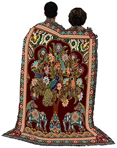 Pure Country Weavers Asian Elephants Blanket - Tree of Life Gift Tapestry Throw Woven from Cotton - Made in The USA (72x54)