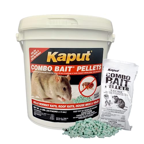 KAPUT Mouse, Rat & Vole Combo Bait Pellets - Kills Rodents and Their Fleas! | (32 x 2oz Place Packs)