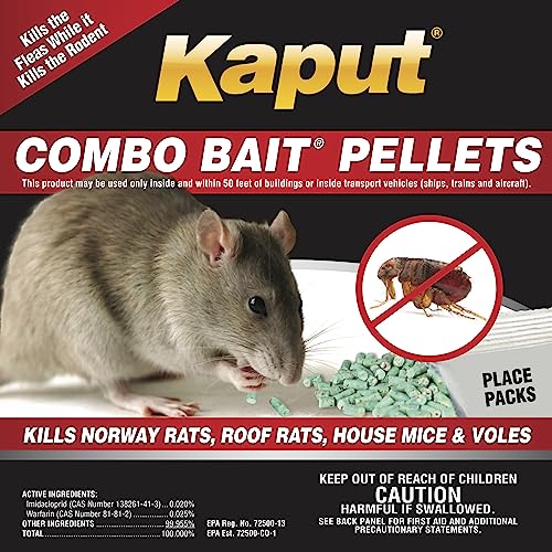 KAPUT Mouse, Rat & Vole Combo Bait Pellets - Kills Rodents and Their Fleas! | (32 x 2oz Place Packs)
