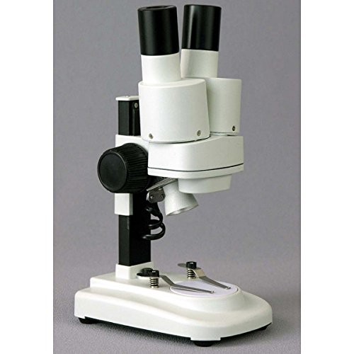 AmScope Kids SE100 Portable Binocular Stereo Microscope, WF10x Eyepieces, 20X Magnification, Tungsten Light Source, Reversible Black/White Stage Plate, Battery-Powered