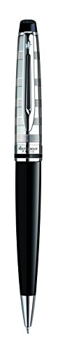 Waterman Expert Deluxe Ballpoint Pen, Gloss Black with Chrome Trim, Medium Point with Blue Ink Cartridge, Gift Box