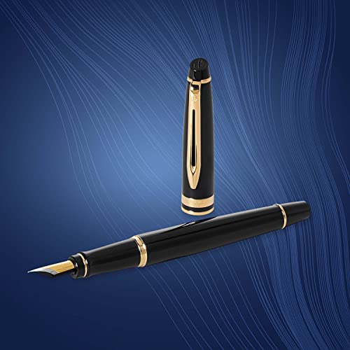 Waterman Expert Fountain Pen | Gloss Black With 23k Gold Trim | Fine Nib | Gift Box