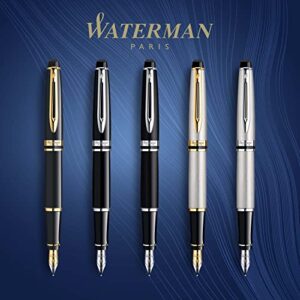 Waterman Expert Fountain Pen Gloss Black with 23K Gold Trim Medium Nib Gift Box