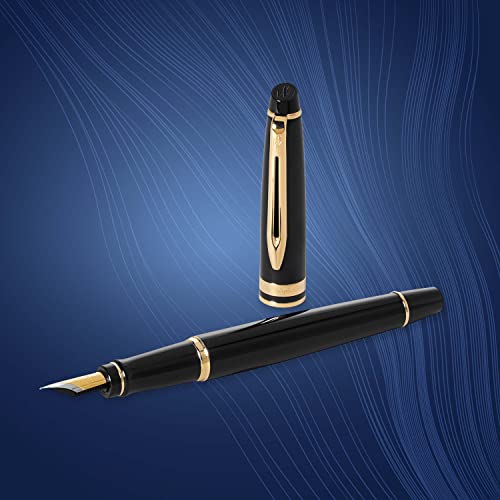 Waterman Expert Fountain Pen Gloss Black with 23K Gold Trim Medium Nib Gift Box