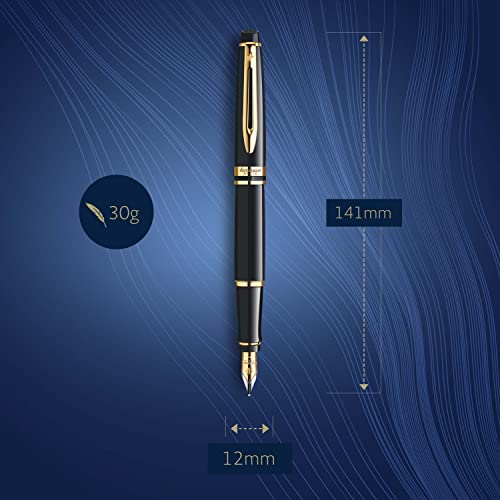 Waterman Expert Fountain Pen Gloss Black with 23K Gold Trim Medium Nib Gift Box