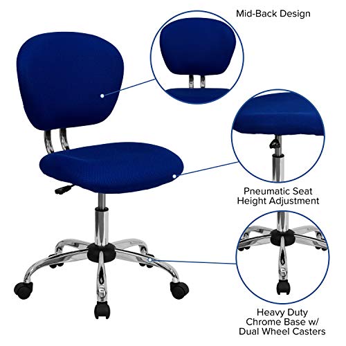 Flash Furniture Beverly Mid-Back Blue Mesh Padded Swivel Task Office Chair with Chrome Base