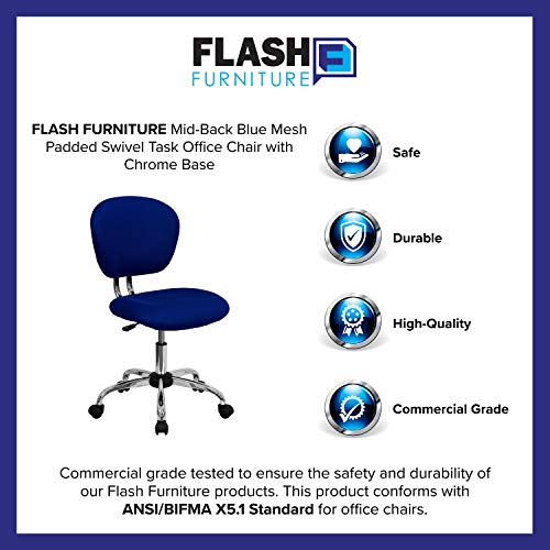 Flash Furniture Beverly Mid-Back Blue Mesh Padded Swivel Task Office Chair with Chrome Base