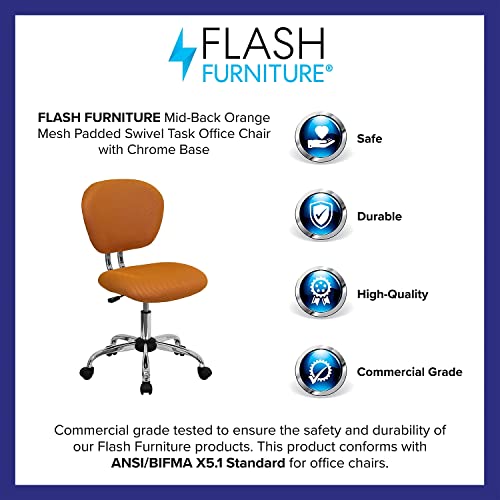 Flash Furniture Beverly Mid-Back Orange Mesh Padded Swivel Task Office Chair with Chrome Base