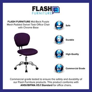 Flash Furniture Beverly Mid-Back Purple Mesh Padded Swivel Task Office Chair with Chrome Base