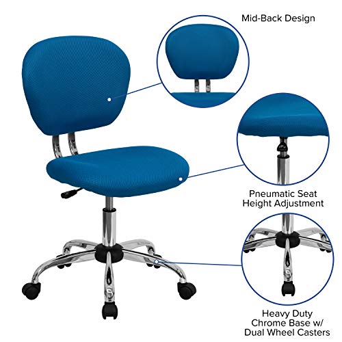 Flash Furniture Beverly Mid-Back Turquoise Mesh Padded Swivel Task Office Chair with Chrome Base