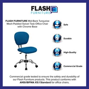 Flash Furniture Beverly Mid-Back Turquoise Mesh Padded Swivel Task Office Chair with Chrome Base