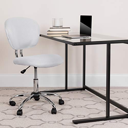 Flash Furniture Beverly Mid-Back White Mesh Padded Swivel Task Office Chair with Chrome Base