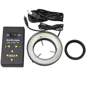 amscope led-144a 144-led lighting-direction-adjustable microscope ring light with adapter for stereo microscopes