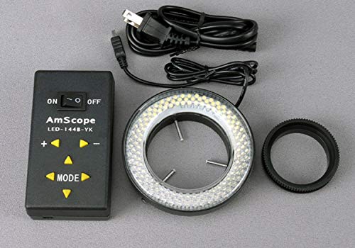 AmScope LED-144A 144-LED Lighting-Direction-Adjustable Microscope Ring Light with Adapter for Stereo Microscopes