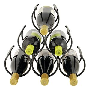 twine country home metal wine rack, set of 1, freestanding vintage style wine bottle storage, black cast iron with antique finish, holds 6 bottles of wine or liquor, 11.25" x 13" x 6.5"
