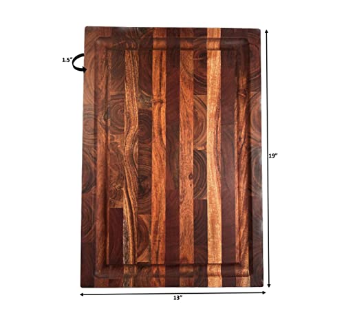 Mountain Woods EGA19 Acacia Hardwood End Grain Cutting Board with Juice Groove, 19”X13”x1.5”
