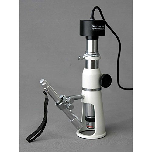 AmScope H2510 Handheld Stand Measuring Microscope, 20x/50x/100x Magnification, 17mm Field of View, Includes Pen Light
