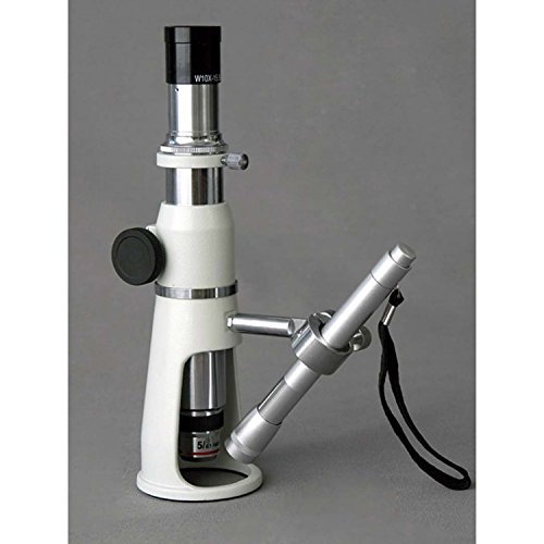 AmScope H2510 Handheld Stand Measuring Microscope, 20x/50x/100x Magnification, 17mm Field of View, Includes Pen Light