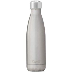 s'well stainless steel water bottle - 17 fl oz - silver lining - triple-layered vacuum-insulated containers keeps drinks cold for 36 hours and hot for 18 - bpa-free - perfect for the go