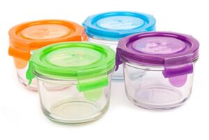 wean bowls glass food storage garden pack - pack of 4 x 5.4 oz round containers blue, orange, green, grape