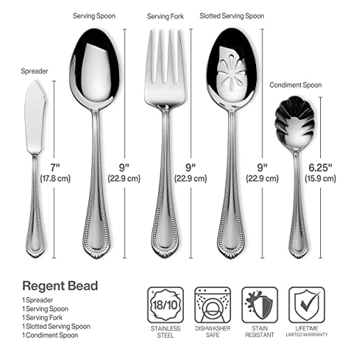 Mikasa Regent Bead 65 Piece Silverware Set, 18.10 Polished Mirror Stainless Steel, Service for 12 with Serving Set