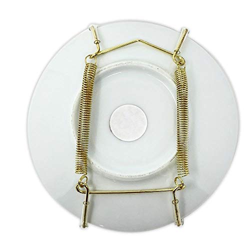 BANBERRY DESIGNS Brass Vinyl Coated Plate Hanger 3.5 to 5 Inch Plate Hanger Set of 4 Hangers - Includes Hanging Hook and Nail