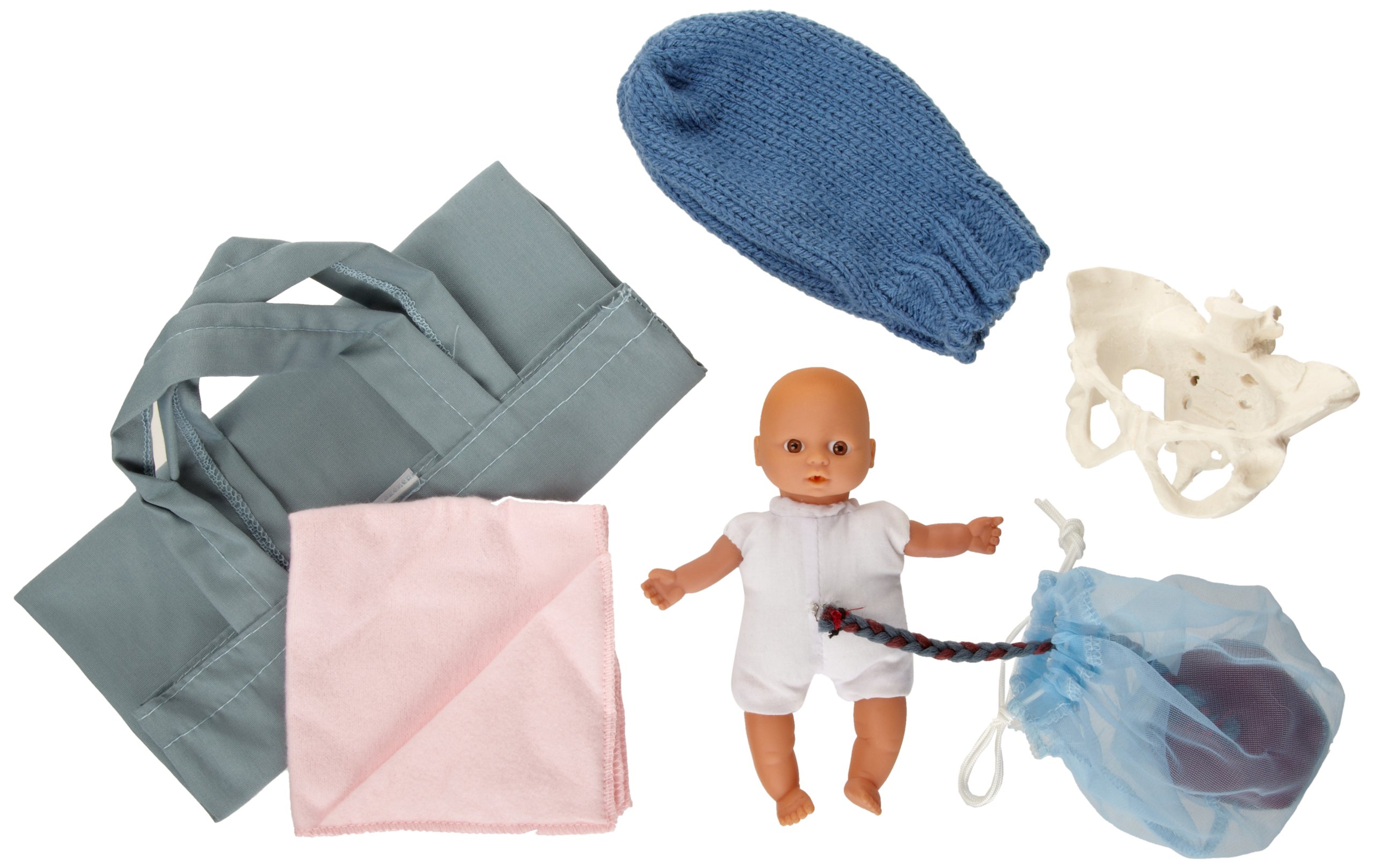 HEALTH EDCO W43092 Six-Piece Pocket-Size Labor and Birth Demonstration Set, Includes Models of Baby, Uterus, Amniotic Sac, Pelvis, and Detachable Placenta/Umbilical Cord