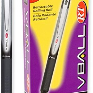 PILOT VBall RT Retractable Rolling Ball Pens, Fine Point, Black Ink, Dozen Box (26206)