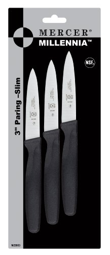 Mercer Culinary M23903 Millennia Black Handle, 3-Inch Slim Paring Knives (3-Pack), Paring Knife