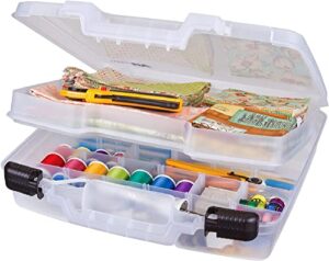 artbin 6962ab quick view deep base carrying case with removable dividers and tray, portable art & craft storage box, 15", clear