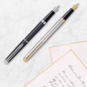 Waterman Hémisphère Fountain Pen Gloss Black with 23K Gold Trim Fine Nib Blue Ink Gift Box